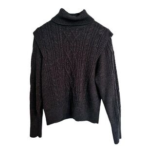 Skull Cashmere Dark Gray Turtleneck Long Sleeve Cable Knit Sweater Size Medium